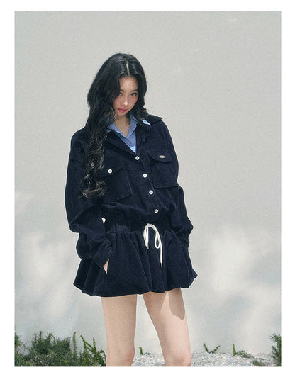 “Brewer Academy” Corduroy Bubble Hem Mini Dress