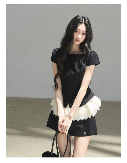 "Her Black & White Poem" Elegant Contrast Two-Piece Set