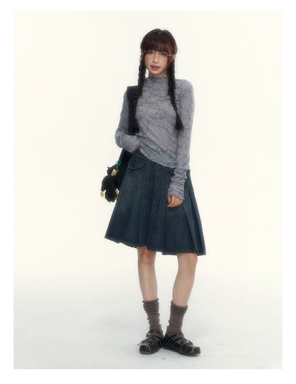 “Everyday Mist” Jacquard Lace Layering Top ( Ivory / Fog Gray )