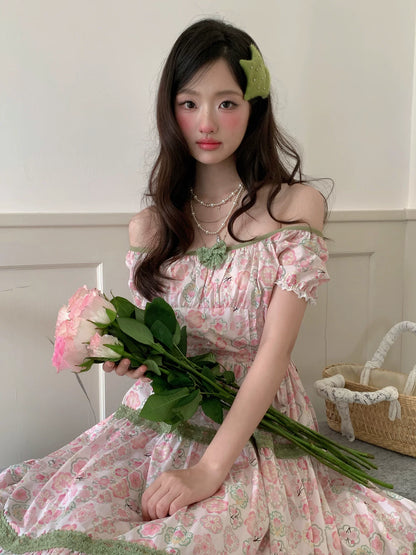 “Wildflower Green Grape” Pink Floral Tiered Dress