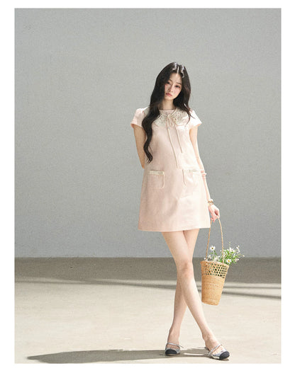 "Blush Haze" Cinnamon Pink Lace Babydoll Mini Dress