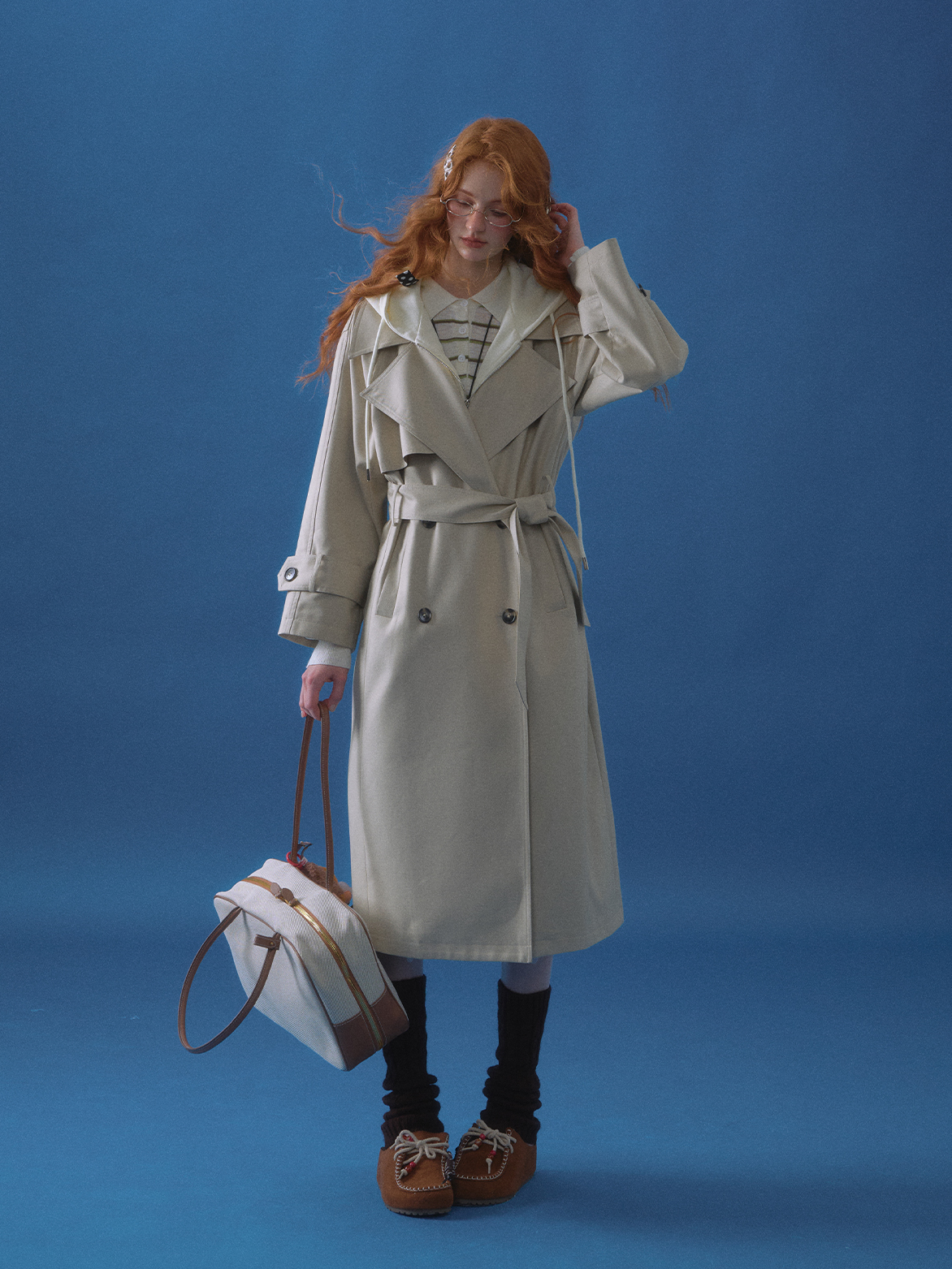 ASGONY - Preppy Layered-Look Hooded Trench Coat