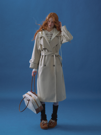 ASGONY - Preppy Layered-Look Hooded Trench Coat