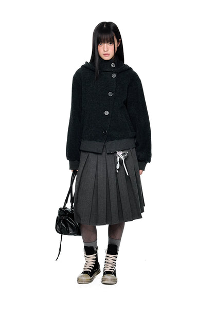 EZEK | Preppy Hooded Wool Blend Jacket with Button Front