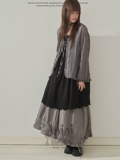 "Quiet Form" Mist Gray A-Line Maxi Skirt