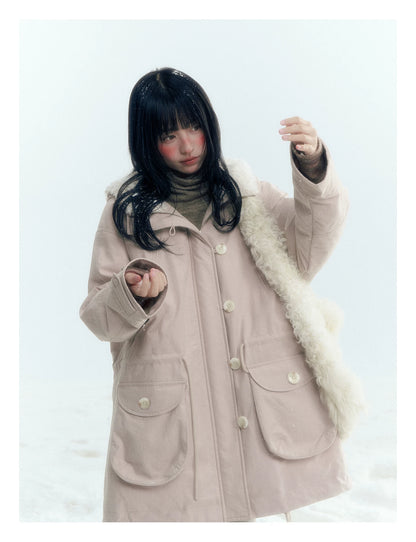 Horridale - Vintage Washed 90% White Duck Down Parka with Faux Fur Hood - Shell Pink