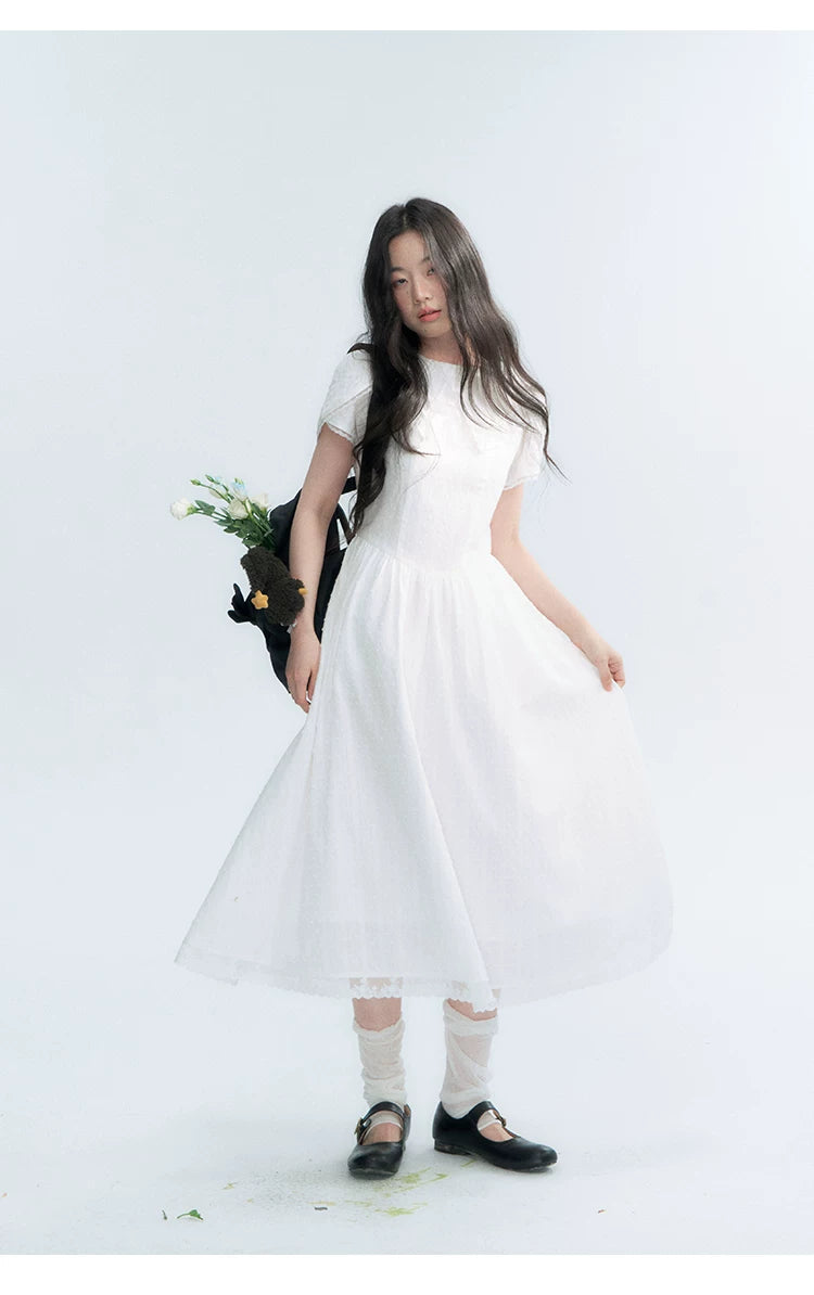 "Moonlight Sonata" White Petal Sleeve Midi Dress
