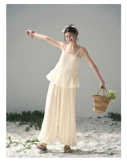 "Fallen Into Your Gaze" Dutch Cheese Lace Top & Jogger Pants Two-Piece Set
