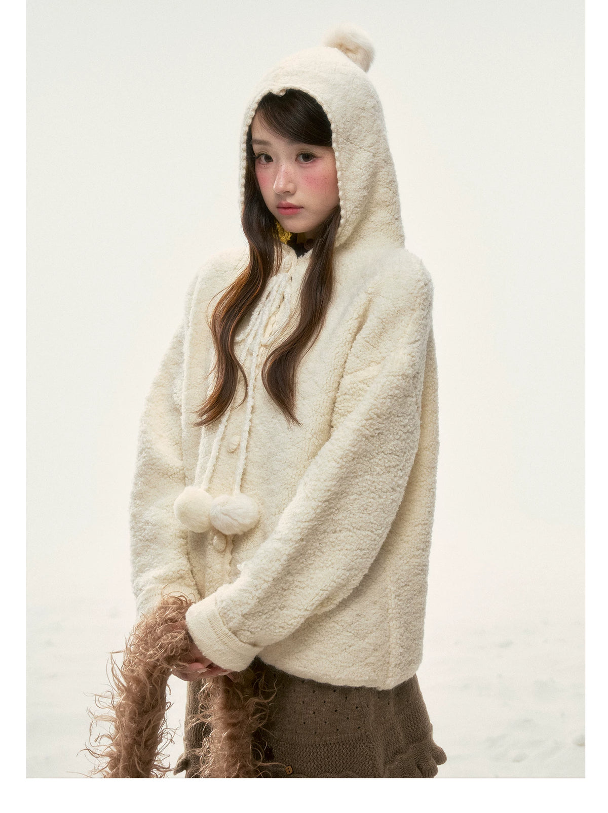 BIBIBENCY - Cream Beige Faux-Shearling Short Jacket