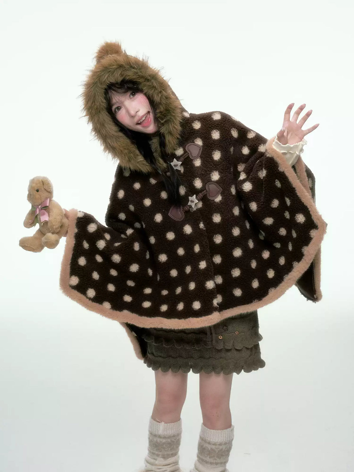 BIBIBENCY - Brown Faux-Wool Coat with Plush Polyester Lining