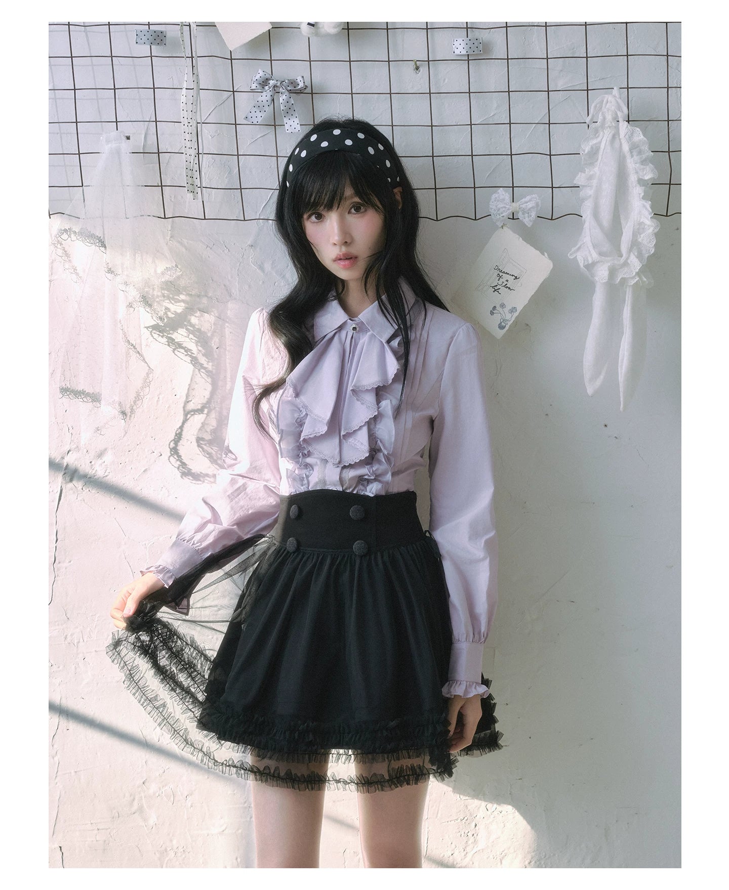 "Royal Lavender" Victorian Layered Collection (Ruffle Shirt / High-Waist Skirt / Mesh Overlay Skirt)
