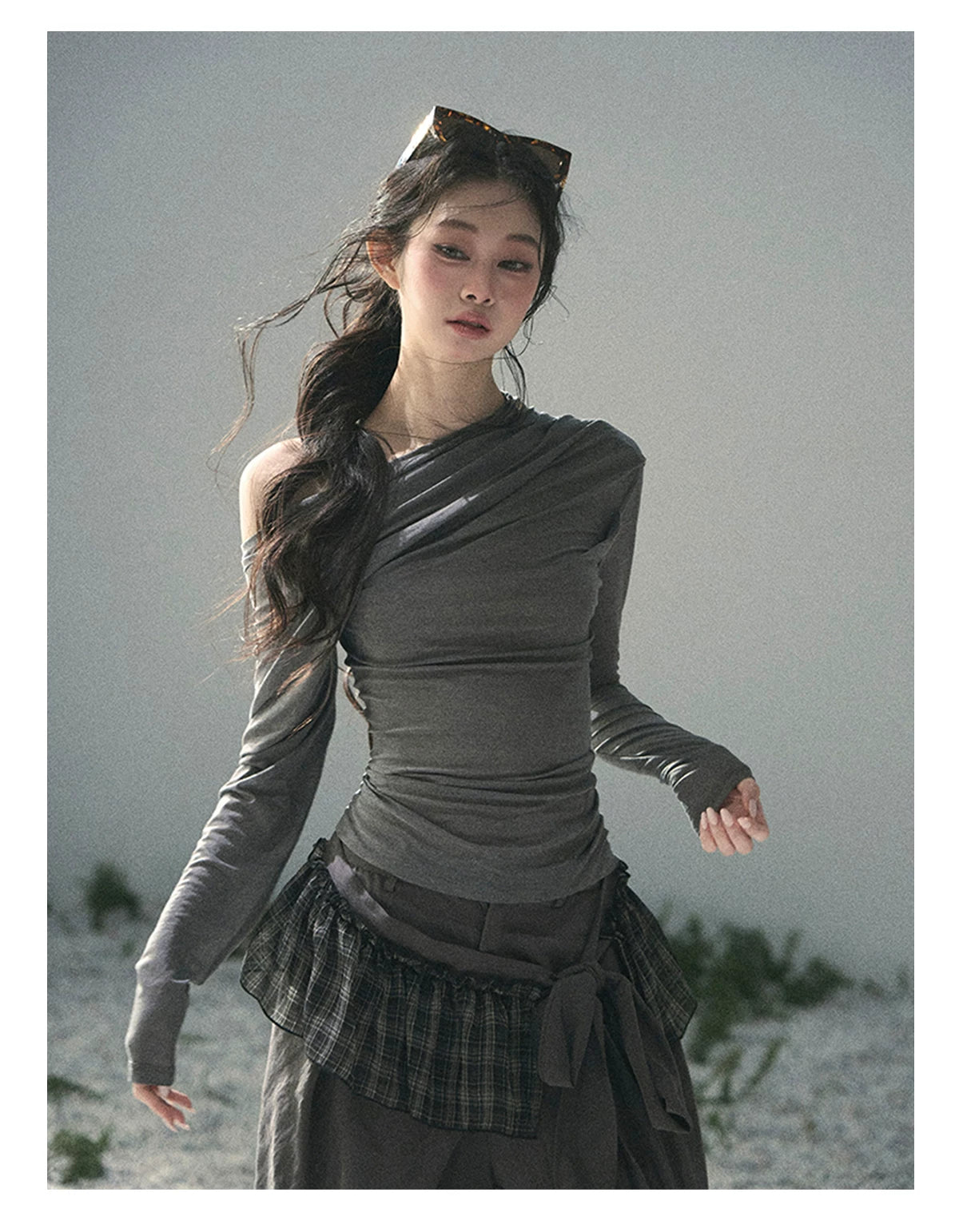 “Where Shadow Walks Beside Light” Dusk Gray Asymmetrical Top