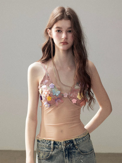 "Waiting for a Flower to Bloom" Lotus Pink Sheer Halter Crop Top