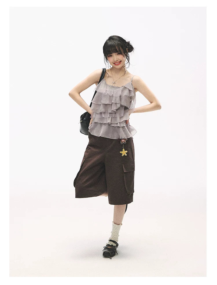 "Star Haven" Tiered Ruffle Cami Top (Cloud Blush Pink/ Moonlight Gray)
