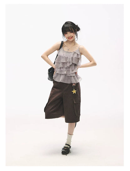 "Star Haven" Tiered Ruffle Cami Top (Cloud Blush Pink/ Moonlight Gray)
