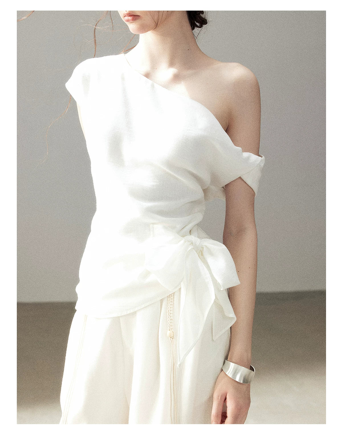 "Her Moonlight" Camellia White Off-Shoulder Top & Wide-Leg Pants Set