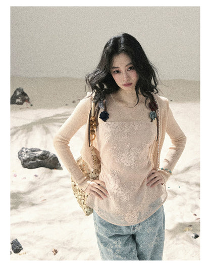 "Begonia in the Evening Breeze" Lotus Pink Embroidered Floral Cami Top
