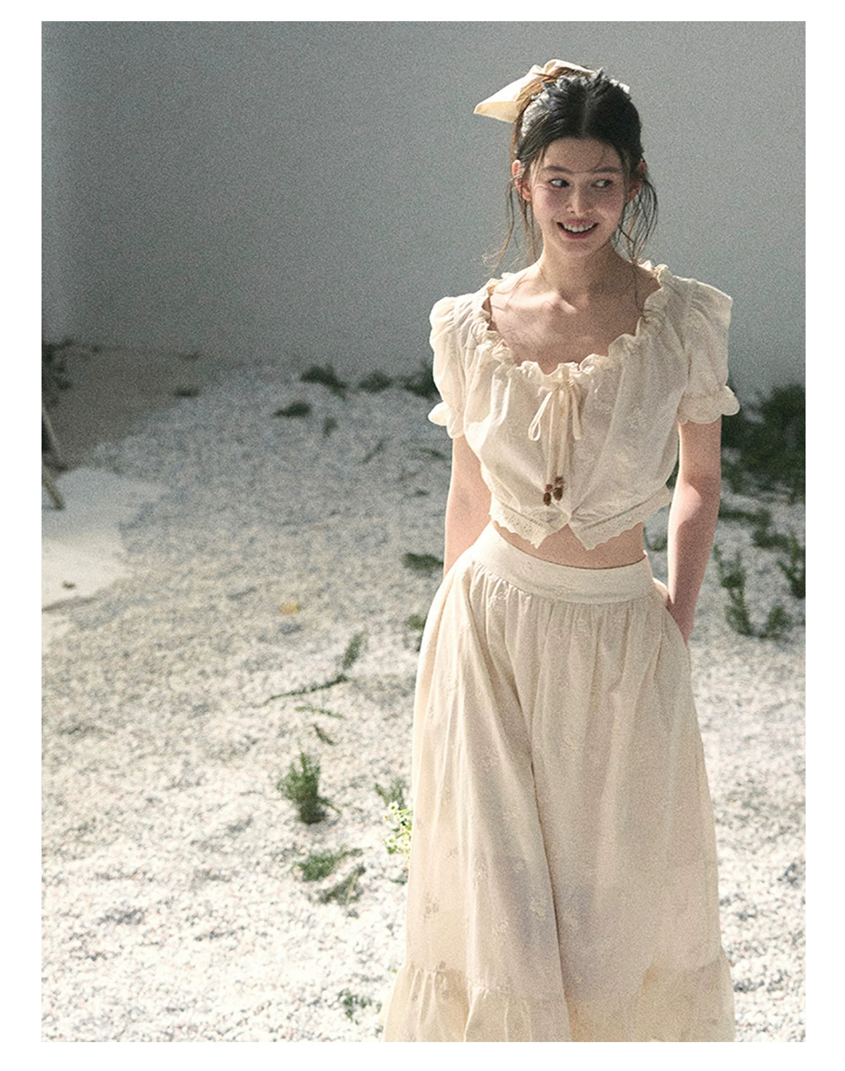 “Fallen Into the Garden” Dutch Cream Two-Piece Skirt Set 5635432