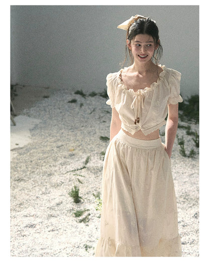 “Fallen Into the Garden” Dutch Cream Two-Piece Skirt Set 5635432