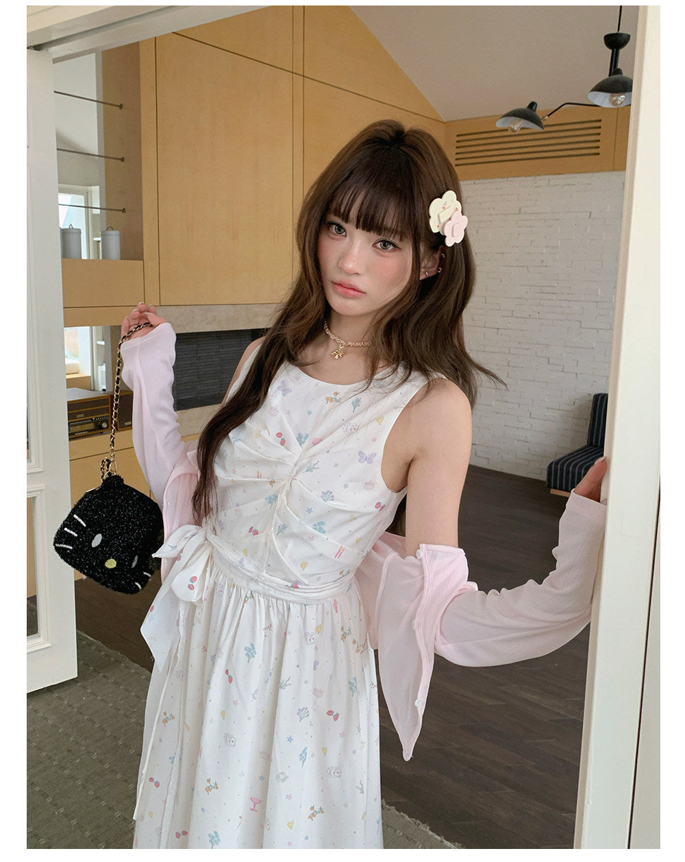 “Berry Orchard Reverie” White Floral Sleeveless Dress
