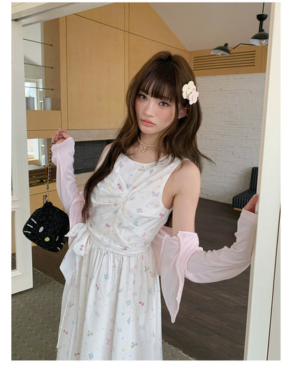 “Berry Orchard Reverie” White Floral Sleeveless Dress