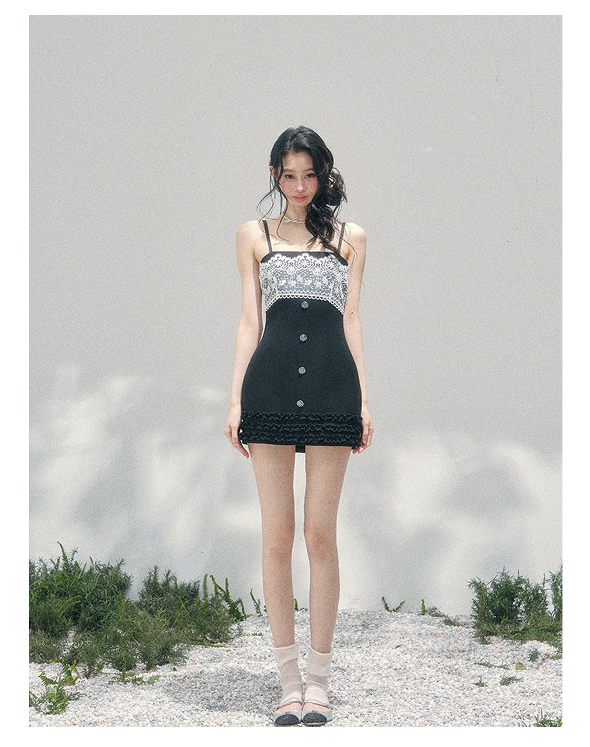 “Midnight Soliloquy” Black Lace Slip Mini Dress