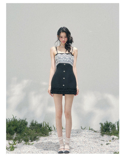 “Midnight Soliloquy” Black Lace Slip Mini Dress