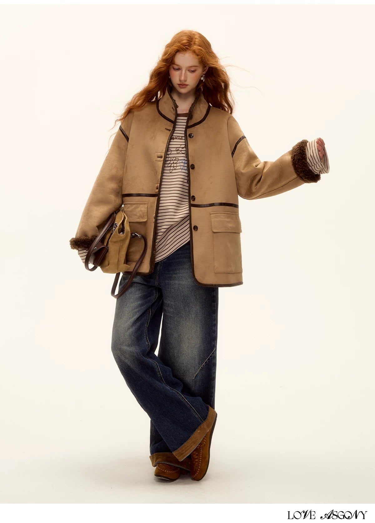 ASGONY - Brown Reversible Suede & Faux Shearling Jacket