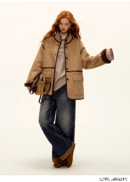 ASGONY - Brown Reversible Suede & Faux Shearling Jacket