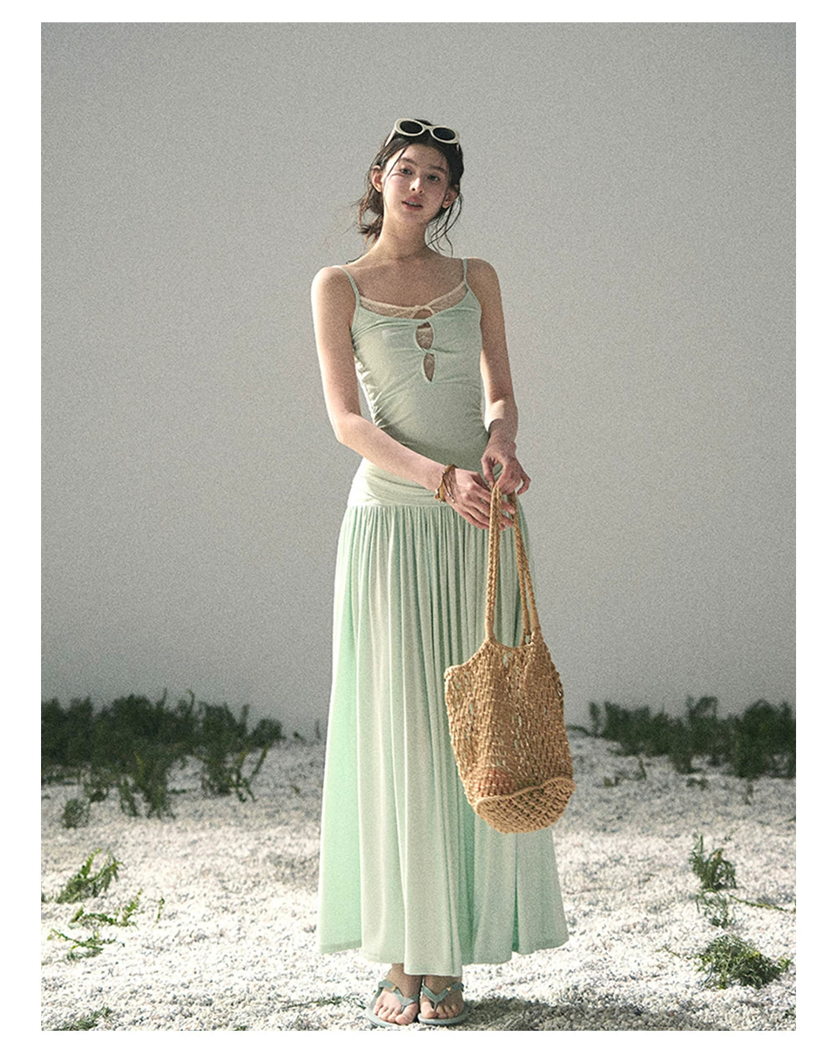 “Mint Afterglow” Jade Green Twist Cutout Top & Maxi Skirt