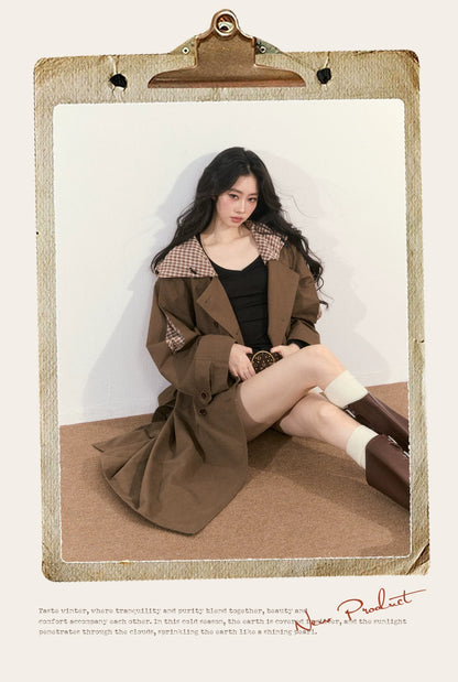 JN's DESIGN - Vintage Plaid Panel Hooded Trench Coat