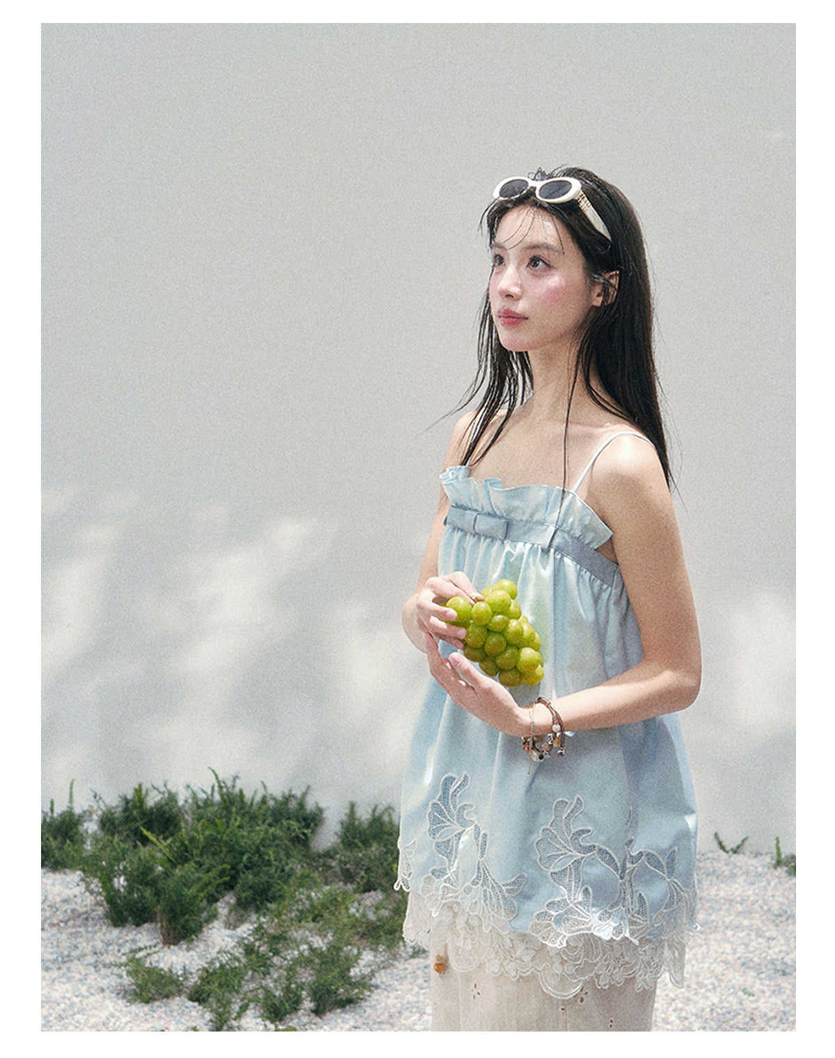 “Bouquet Summer” Glacier Blue Lace Babydoll Top