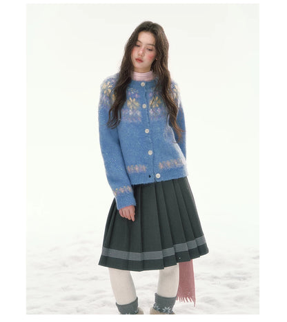 CANSTORE - "Ink Floral Reverie" Dark Gray Pleated Mini Skirt with Lace Trim