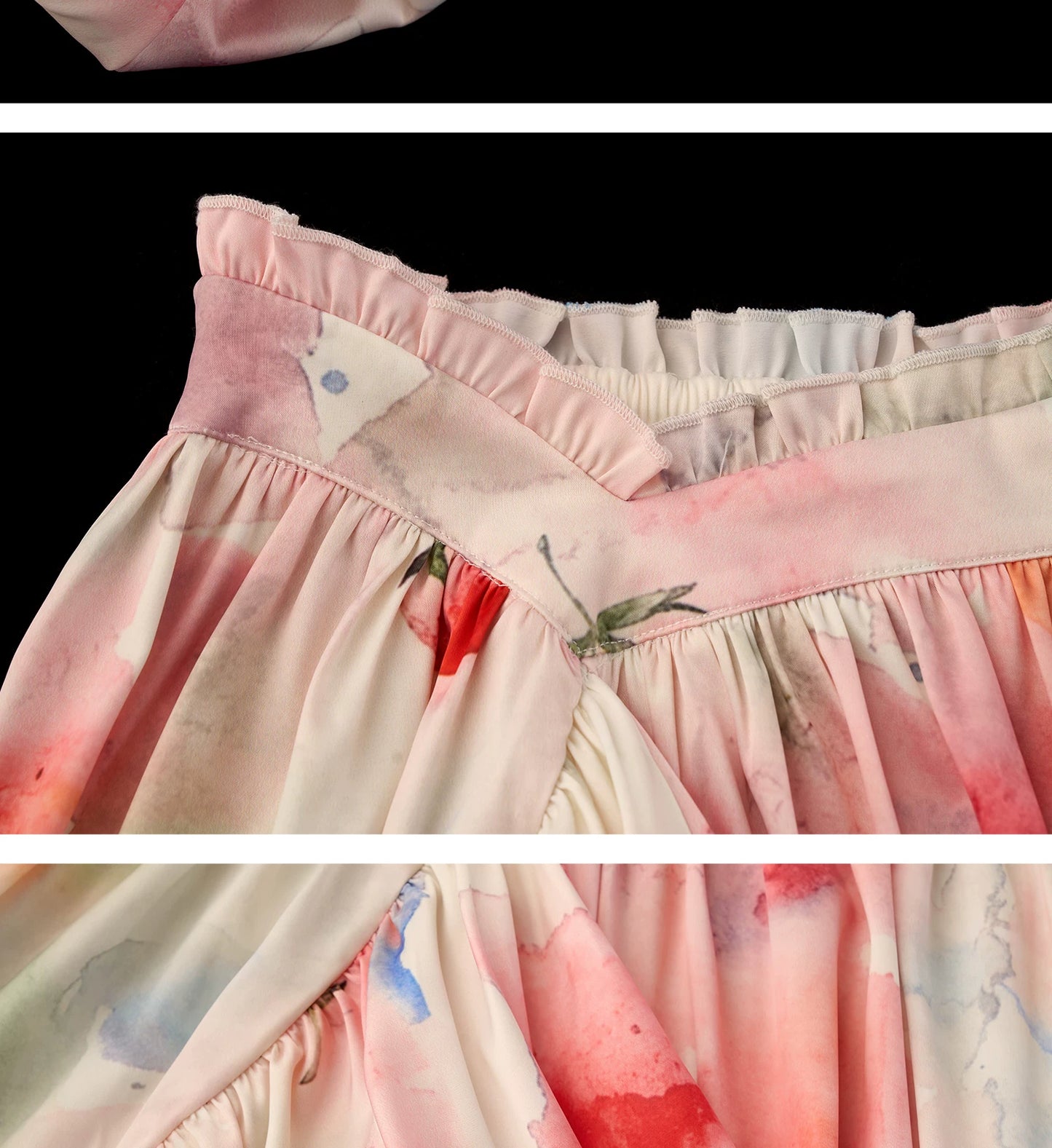 "Watercolor Fruit Mood" Off-Shoulder Top & Ruffle Skirt Set WE945