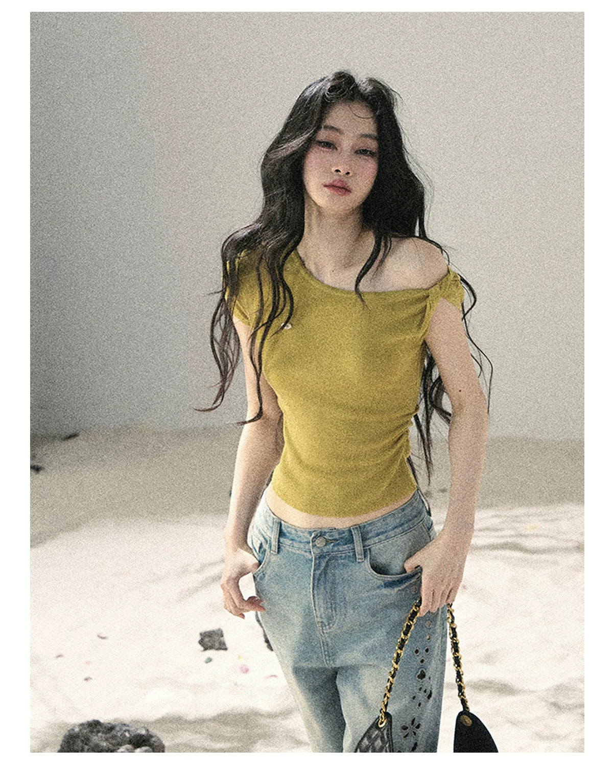 "Shape of the Wind" Forest Green One-Shoulder Twist Crop Top 6556585