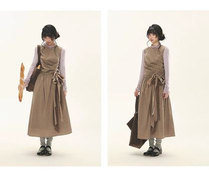 "Cream Cocoa" Cream Cocoa Ruched Bow Pinafore Maxi Dress