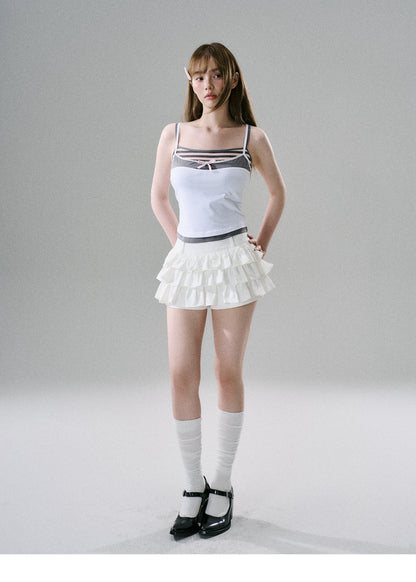 LOST FOREST - White Cotton Ruffle Utility Skirt