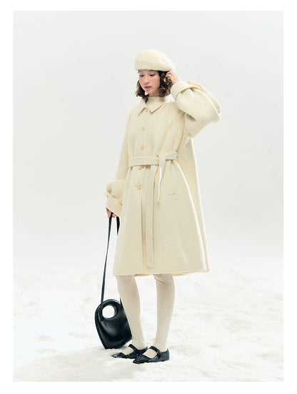 "Black & White Waltz" Hand-Stitched Wool-Blend Swing Coat (Ivory/ Black)