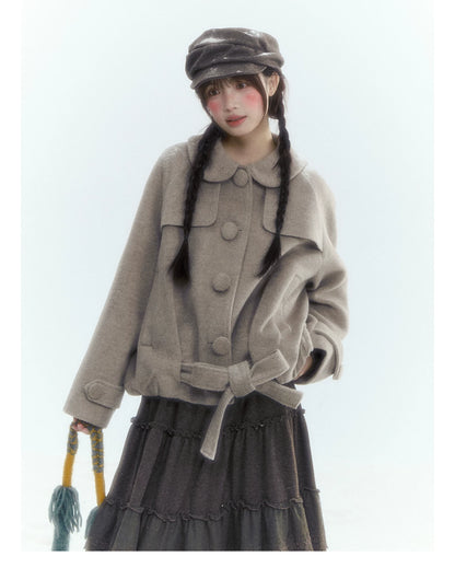Short Cocoon Wool-Blend Coat (Taro Purple / Oatmeal Gray)