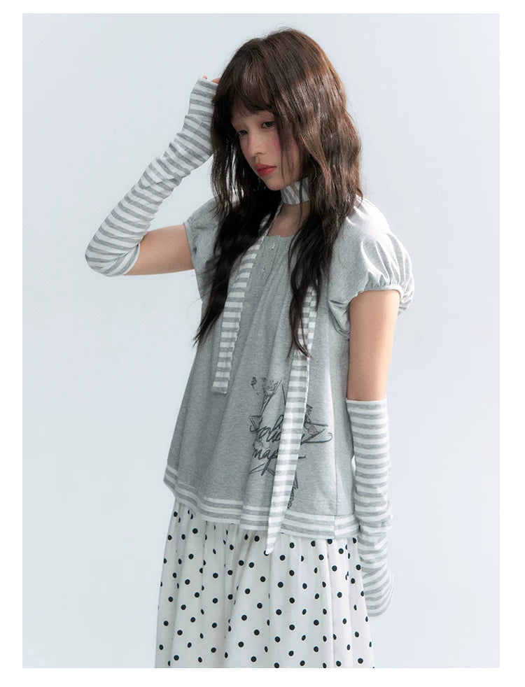 "Starlit Sketch" Heather Gray Graphic Knit T-Shirt