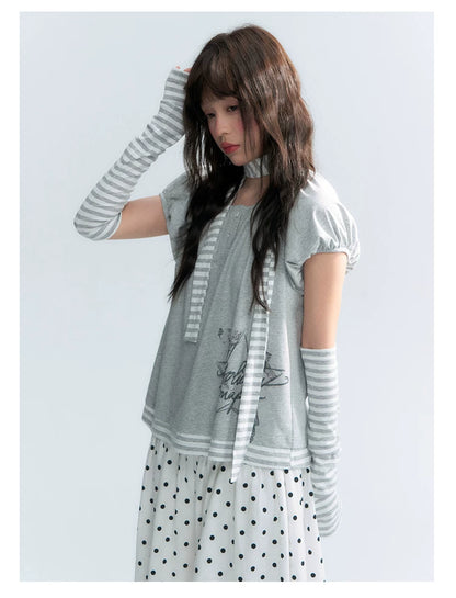 "Starlit Sketch" Heather Gray Graphic Knit T-Shirt