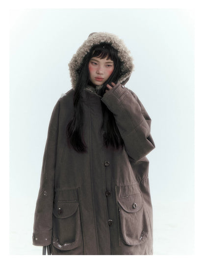 Horridale - Vintage Washed 90% White Duck Down Parka with Faux Fur Hood - Coffee Brown