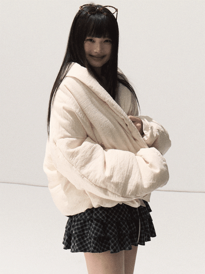 OAKMOO/ Beige 90% White Duck Down Cropped Puffer Jacket