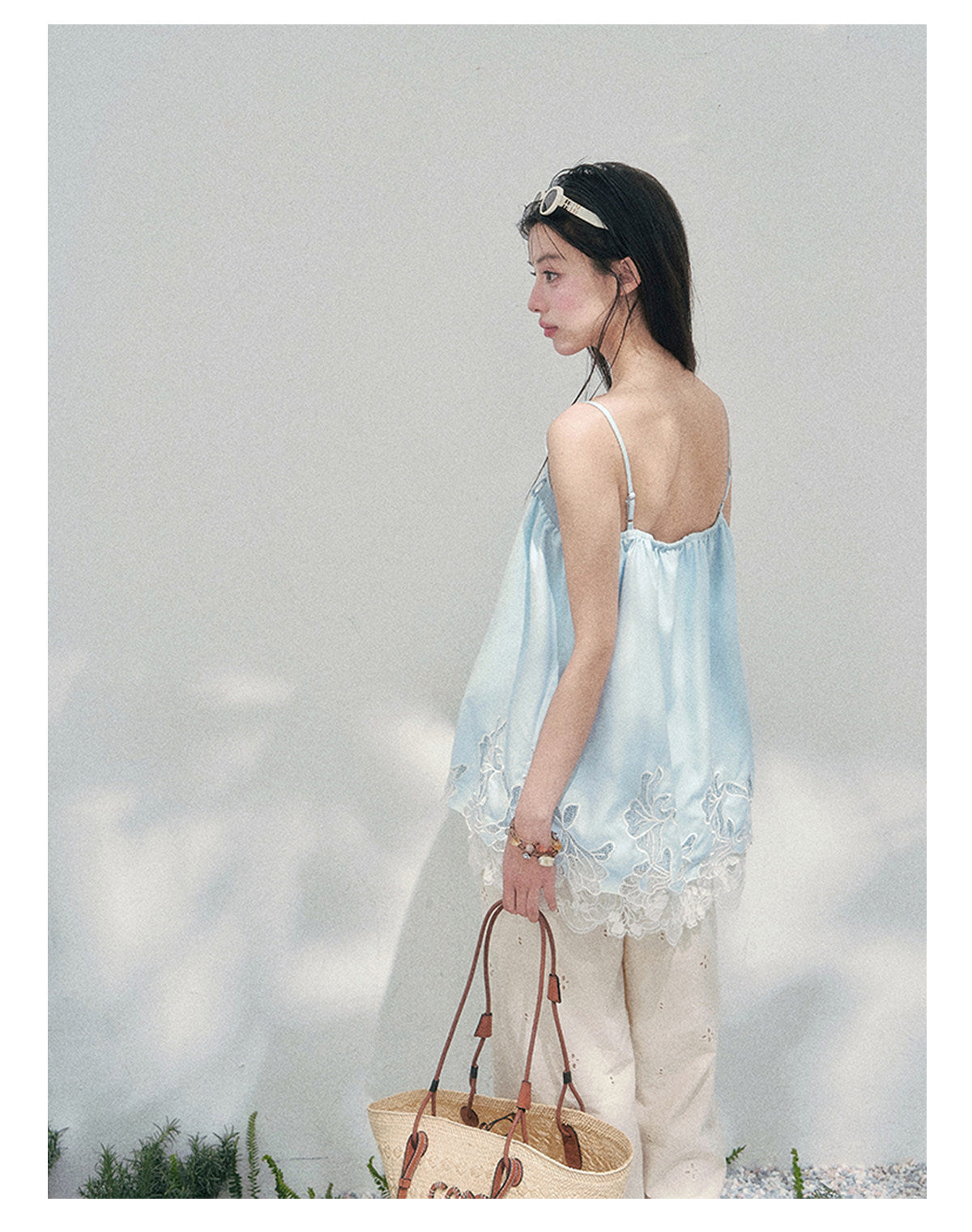 “Bouquet Summer” Glacier Blue Lace Babydoll Top
