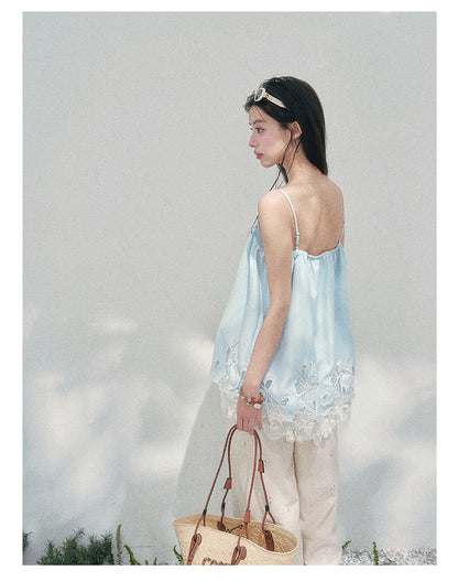 “Bouquet Summer” Glacier Blue Lace Babydoll Top