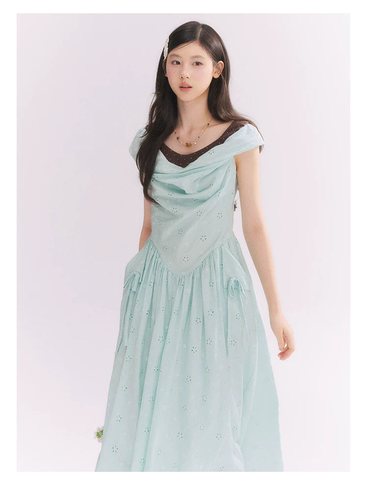 “Heartfelt Rendezvous” Mint Green French Embroidered Cutout Dress