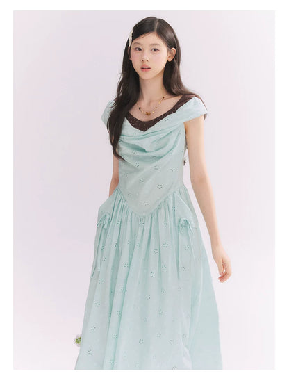 “Heartfelt Rendezvous” Mint Green French Embroidered Cutout Dress