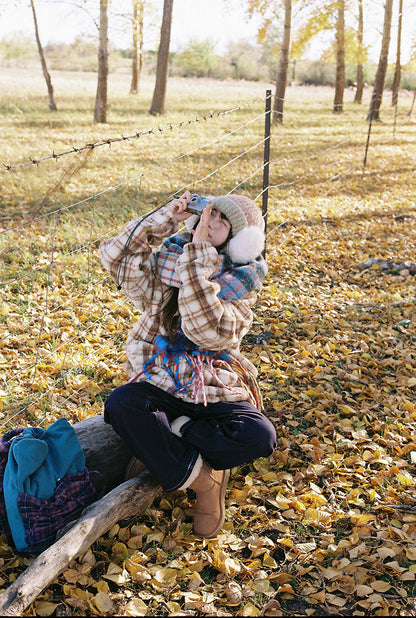 Zzouu - Coffee Grid Cotton Jacket