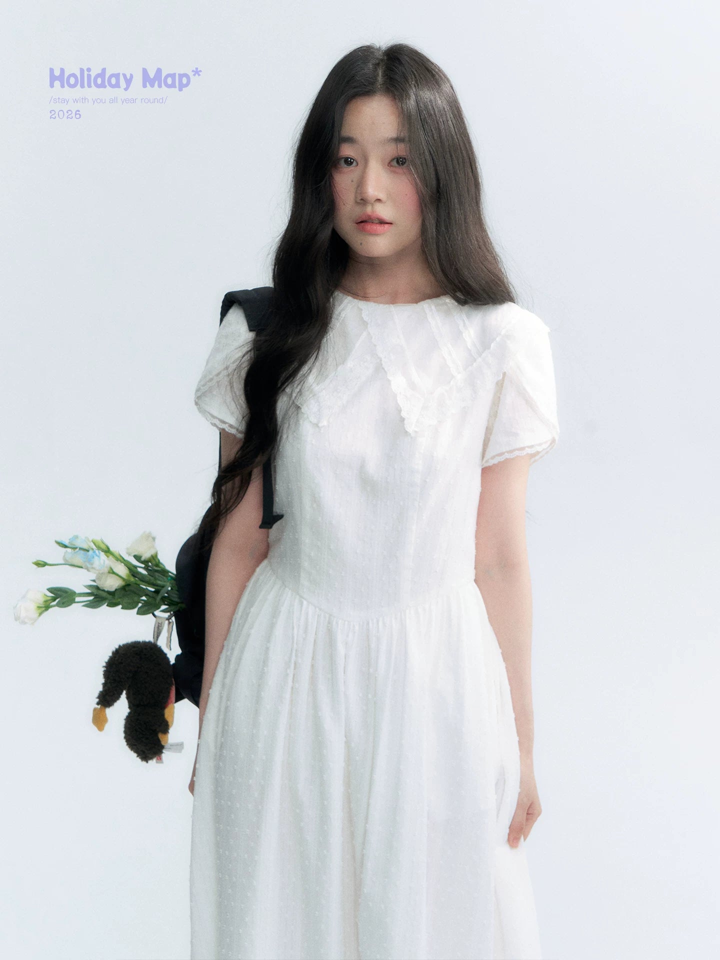 "Moonlight Sonata" White Petal Sleeve Midi Dress