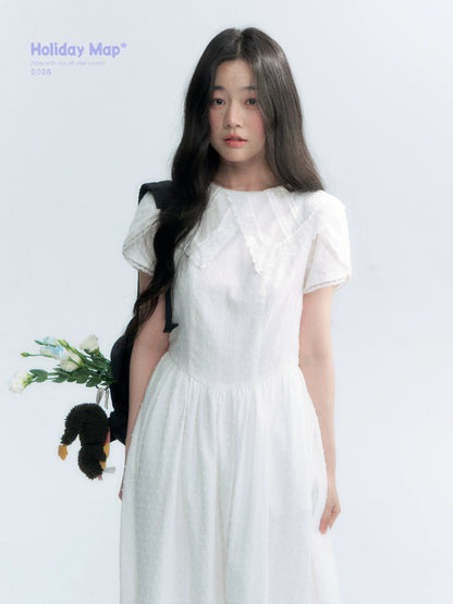 "Moonlight Sonata" White Petal Sleeve Midi Dress
